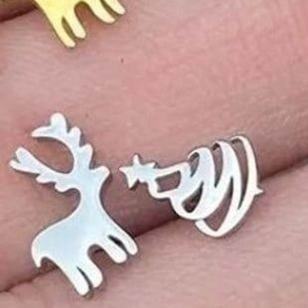 Xmas Stainless Steel Mini Earrings Reindeer Christmas tree Mismatched Holiday